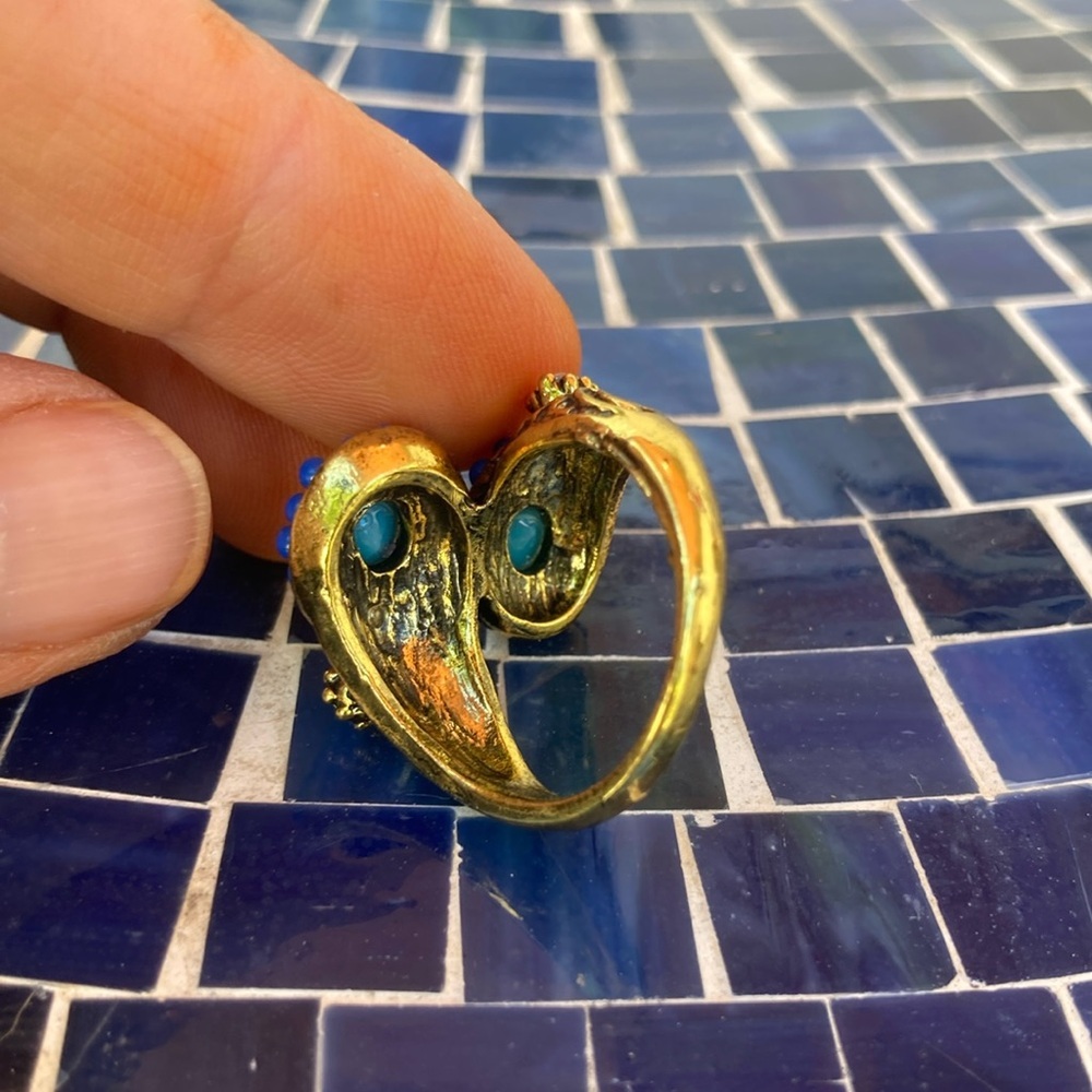 Blue Turquoise-Accent Double Stone Adjustable Ring - Picture 5 of 5